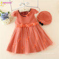 Outono crianças roupas vestido + chapéu set bebê menina de lã um pedaço crianças vestido de lã